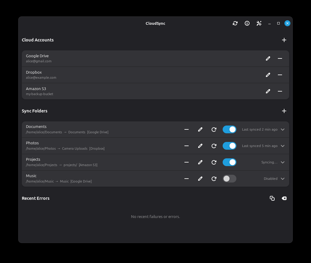 CloudSync main window